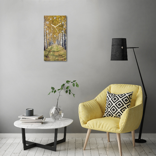 Orologio verticale con motivo della foresta di betulle