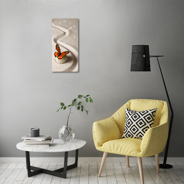 Orologio verticale in vetro con motivo pietra zen e farfalla