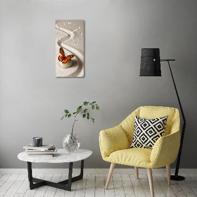 Orologio verticale in vetro con motivo pietra zen e farfalla