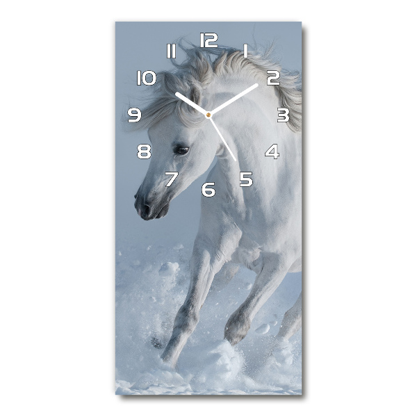 Orologio verticale in vetro con decorazione raffigurante un cavallo bianco al galoppo