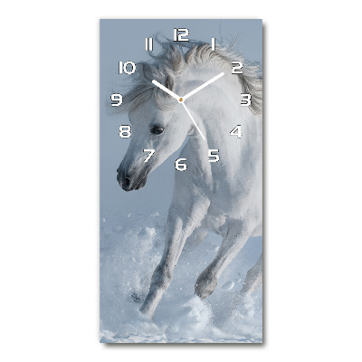 Orologio verticale in vetro con decorazione raffigurante un cavallo bianco al galoppo