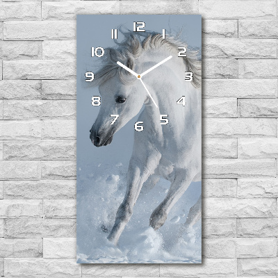 Orologio verticale in vetro con decorazione raffigurante un cavallo bianco al galoppo