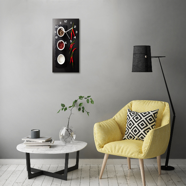 Orologio verticale in vetro con decorazione a tema spezie e peperoni
