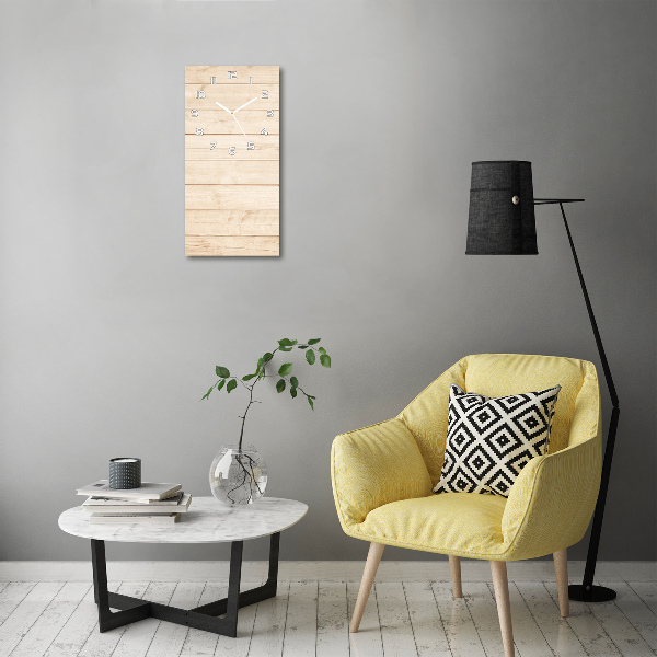 Orologio verticale in vetro con sfondo in legno