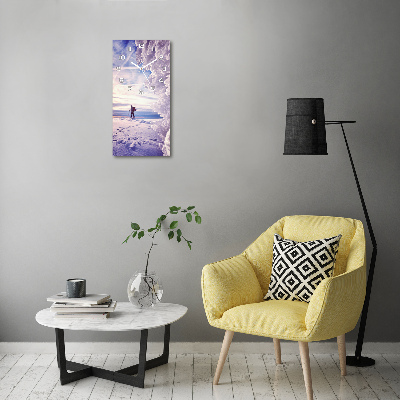 Orologio verticale in vetro con motivo dello sciatore