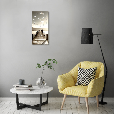 Orologio verticale in vetro con molo decorativo in legno