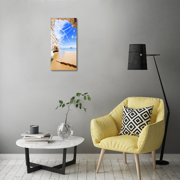 Orologio verticale in vetro con stampa raffigurante una grotta sulla riva del mare