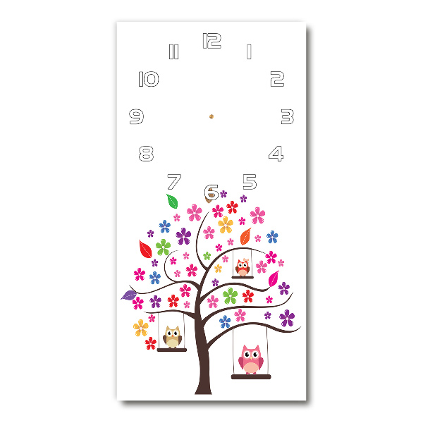 Orologio verticale con decorazione raffigurante gufi sulle altalene