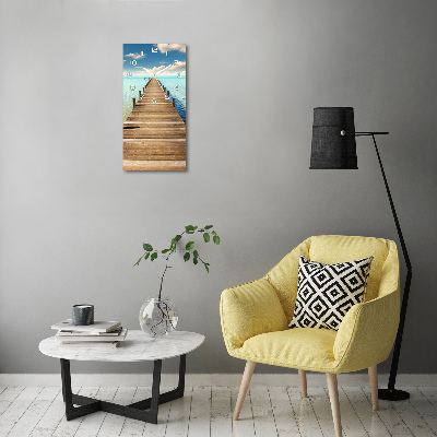 Orologio verticale in vetro con molo in legno come decorazione