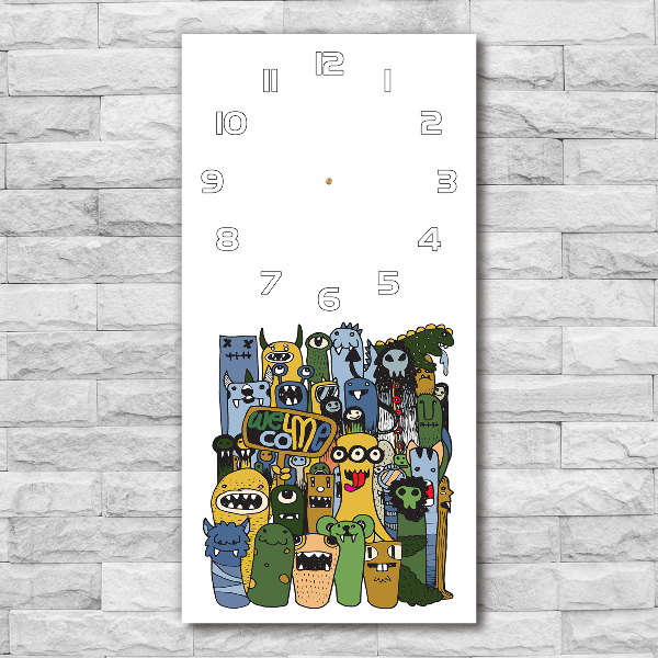 Orologio da parete verticale con disegno di mostri divertenti