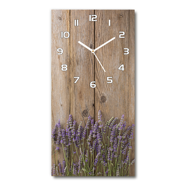 Orologio verticale con motivo di lavanda su sfondo effetto legno