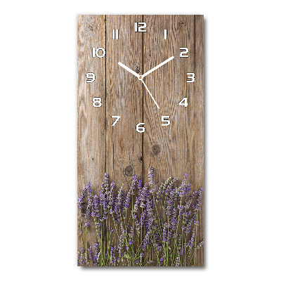 Orologio verticale con motivo di lavanda su sfondo effetto legno
