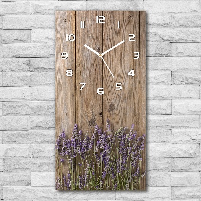 Orologio verticale con motivo di lavanda su sfondo effetto legno