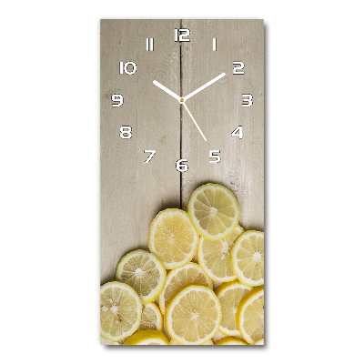 Orologio verticale in vetro con motivo di limoni su sfondo effetto legno