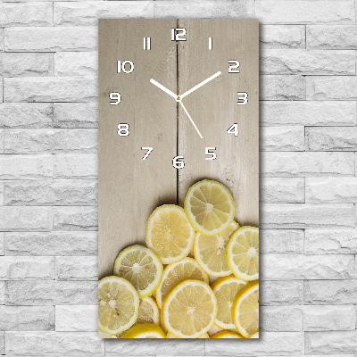 Orologio verticale in vetro con motivo di limoni su sfondo effetto legno