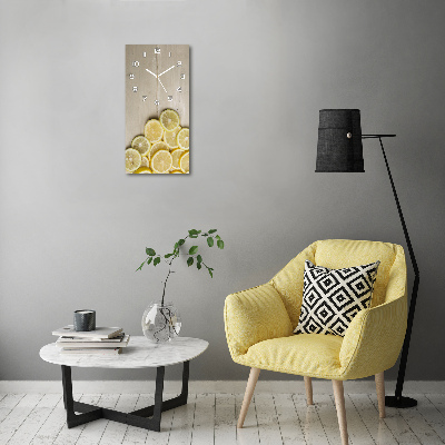 Orologio verticale in vetro con motivo di limoni su sfondo effetto legno