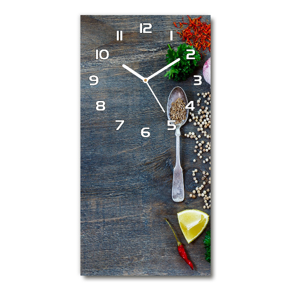 Orologio verticale in vetro con decorazione a tema spezie ed erbe aromatiche