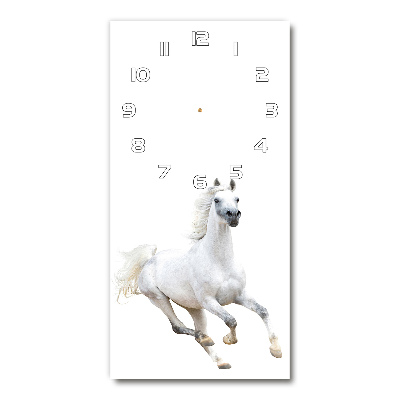 Orologio verticale in vetro con decorazione raffigurante un cavallo bianco al galoppo