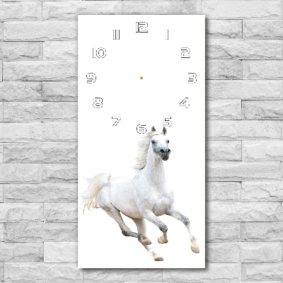 Orologio verticale in vetro con decorazione raffigurante un cavallo bianco al galoppo