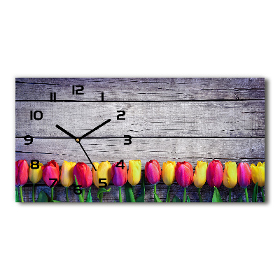 Orologio rettangolare con decorazione di tulipani su sfondo effetto legno