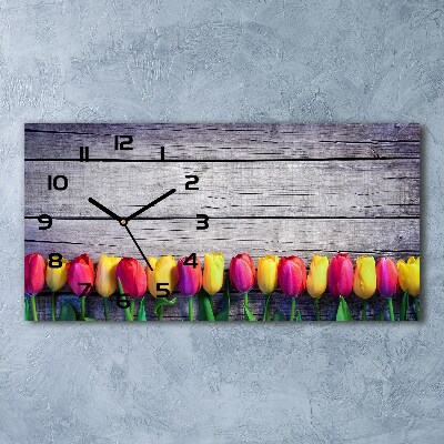 Orologio rettangolare con decorazione di tulipani su sfondo effetto legno