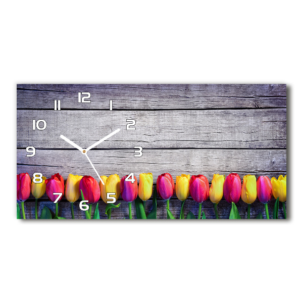 Orologio rettangolare con decorazione di tulipani su sfondo effetto legno