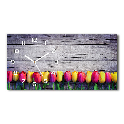 Orologio rettangolare con decorazione di tulipani su sfondo effetto legno