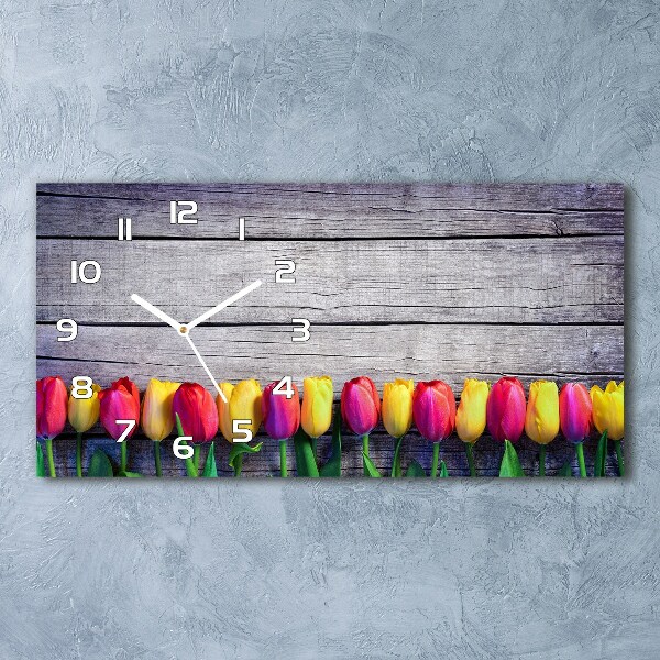 Orologio rettangolare con decorazione di tulipani su sfondo effetto legno