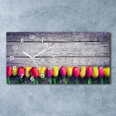 Orologio rettangolare con decorazione di tulipani su sfondo effetto legno