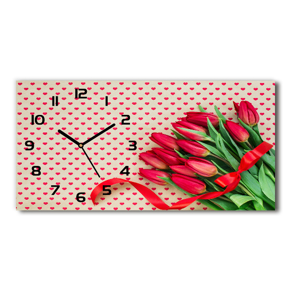 Orologio rettangolare con quadrante decorato con tulipani a forma di cuore