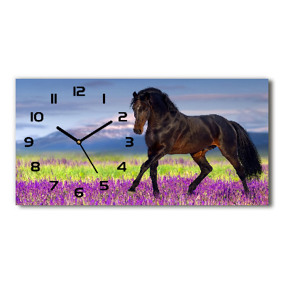 Orologio rettangolare con quadrante decorato con un cavallo in un campo di lavanda