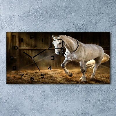Orologio orizzontale con motivo di un cavallo bianco nella stalla