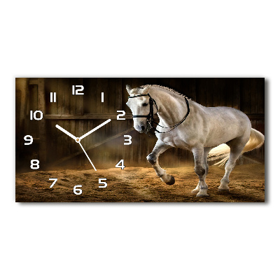 Orologio orizzontale con motivo di un cavallo bianco nella stalla