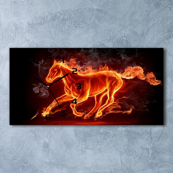 Orologio rettangolare con quadrante decorato con il motivo di un cavallo in fiamme