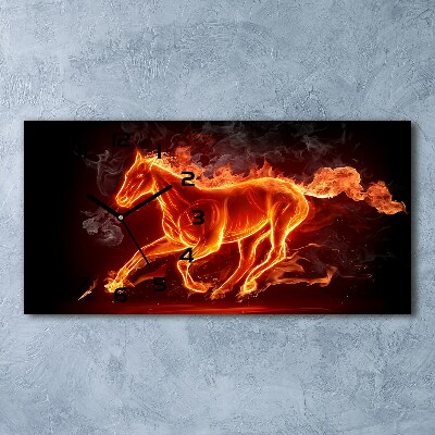 Orologio rettangolare con quadrante decorato con il motivo di un cavallo in fiamme