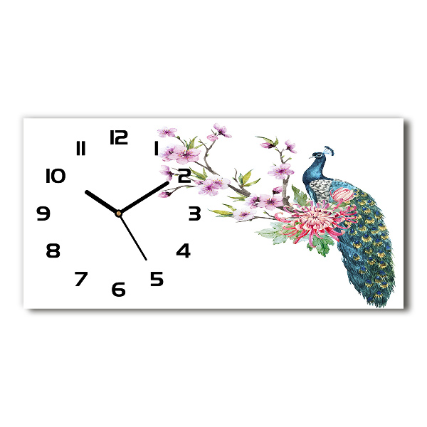 Orologio orizzontale con motivo di pavone e fiori