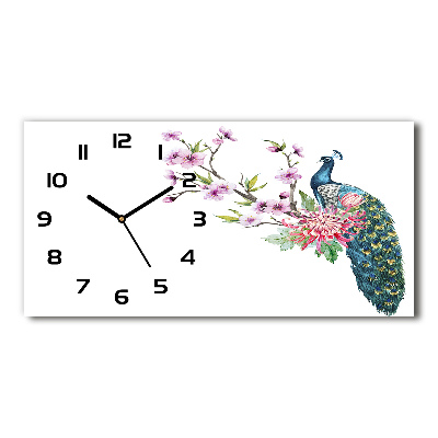 Orologio orizzontale con motivo di pavone e fiori