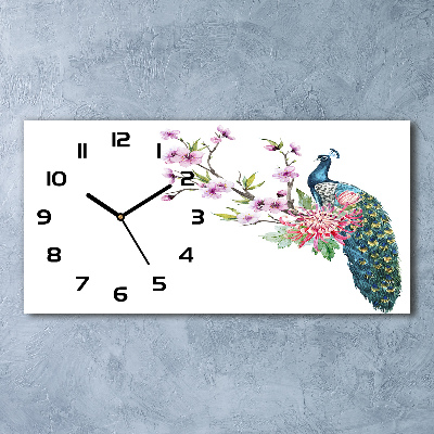 Orologio orizzontale con motivo di pavone e fiori