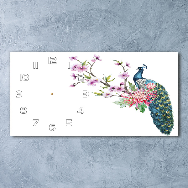 Orologio orizzontale con motivo di pavone e fiori