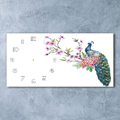 Orologio orizzontale con motivo di pavone e fiori