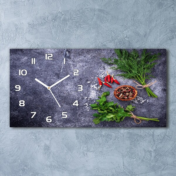 Orologio rettangolare con quadrante decorato con motivo di erbe aromatiche e spezie