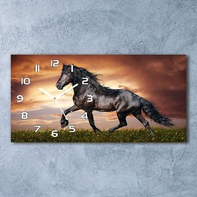Orologio rettangolare con quadrante decorato con un cavallo al trotto