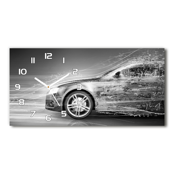 Orologio orizzontale con decorazione raffigurante un'auto in corsa