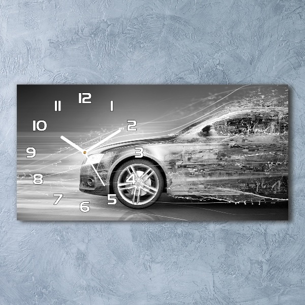 Orologio orizzontale con decorazione raffigurante un'auto in corsa