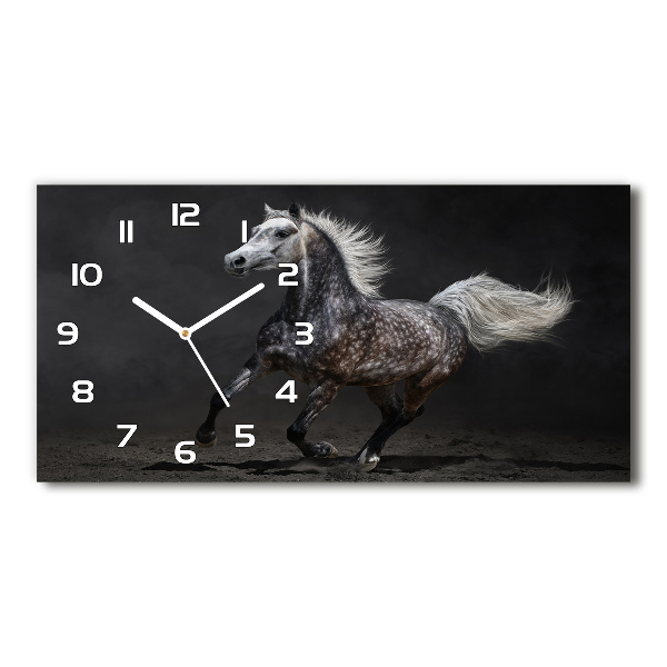 Orologio rettangolare con quadrante decorato da un cavallo arabo grigio