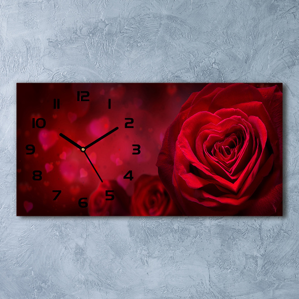 Orologio orizzontale con motivo cuore in rosa rossa