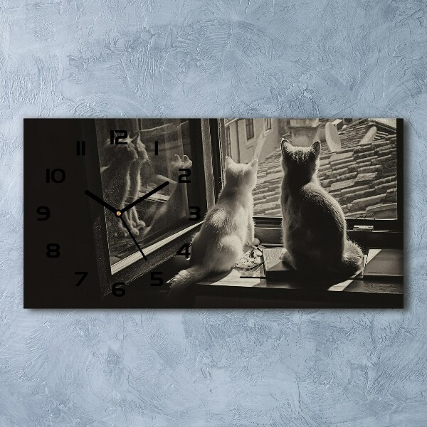 Orologio orizzontale con decorazione raffigurante gatti alla finestra