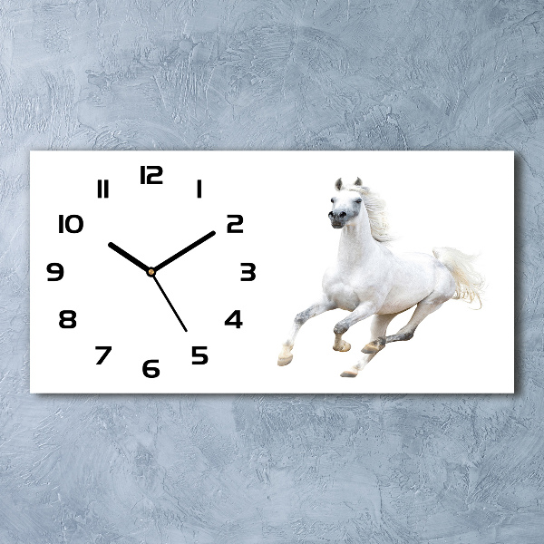 Orologio orizzontale con decorazione raffigurante un cavallo arabo bianco