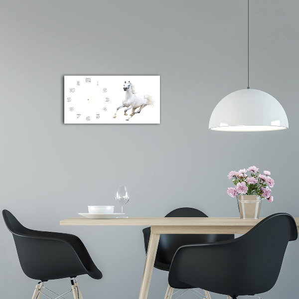 Orologio orizzontale con decorazione raffigurante un cavallo arabo bianco
