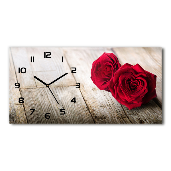 Orologio rettangolare con motivo di rose su fondo effetto legno